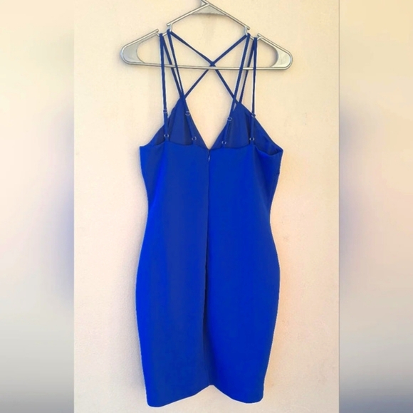 Guess Blue Women's Mini Strip Dress V Neck Crossed in front Size L - Picture 3 of 7